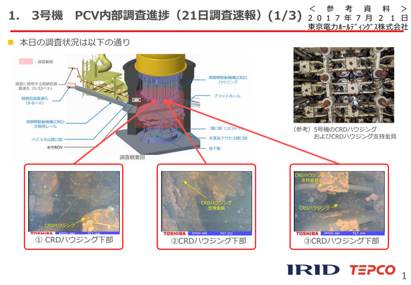 Images of what engineers believe is melted nuclear fuel pooled below the No. 3 reactor at Fukushima. Credit: Tepco